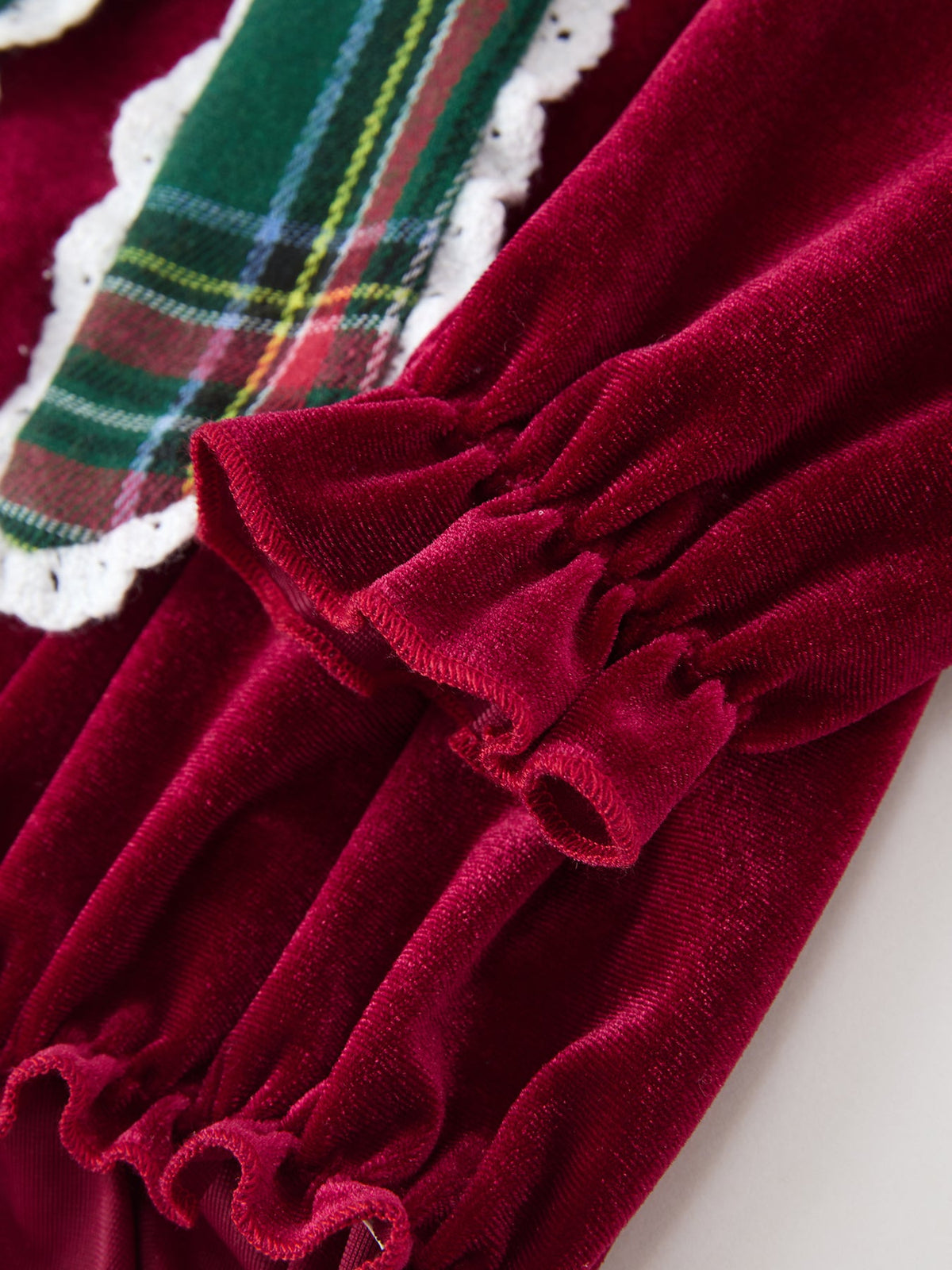 Christmas Burgundy Velvet Plaid Bow Romper