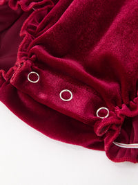 Christmas Burgundy Velvet Plaid Bow Romper