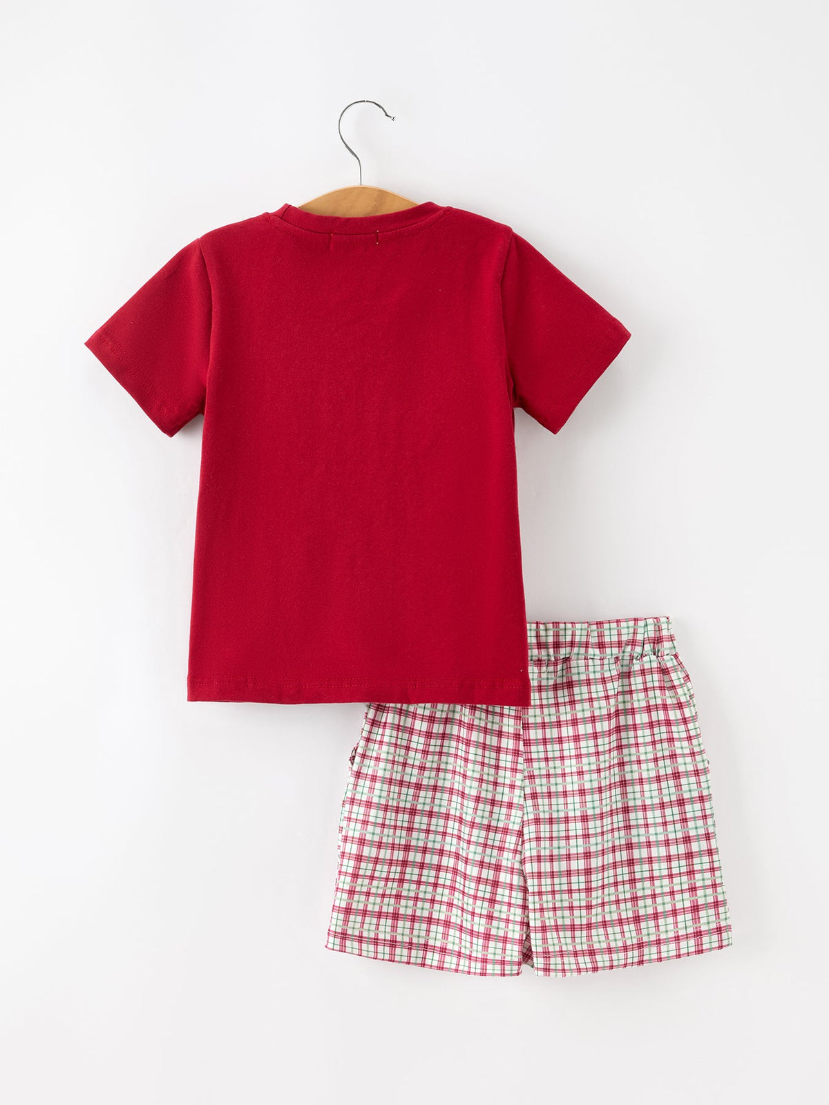 Pumpkin Boys Outfit Set Red Tee Plaid Shorts Set