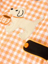 Boys Halloween Dog Pumpkin Jonjon Plaid Trim Outfit