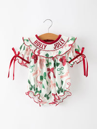 Christmas Baby Girls Holly Jolly Smocked Bubble Romper