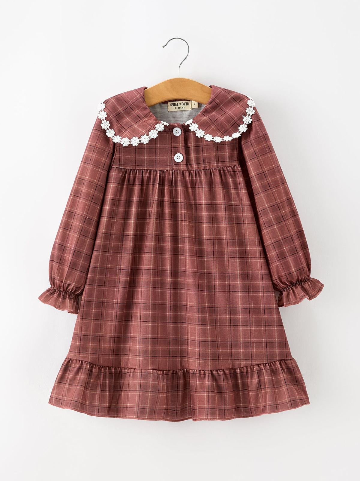 Brown Plaid Lace-Trim Peter Pan Collar Dress