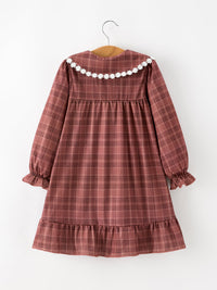 Brown Plaid Lace-Trim Peter Pan Collar Dress