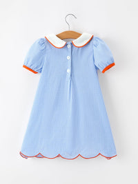 Fall Girls Plaid Pumpkin Appliqué Peter Pan Collar Dress
