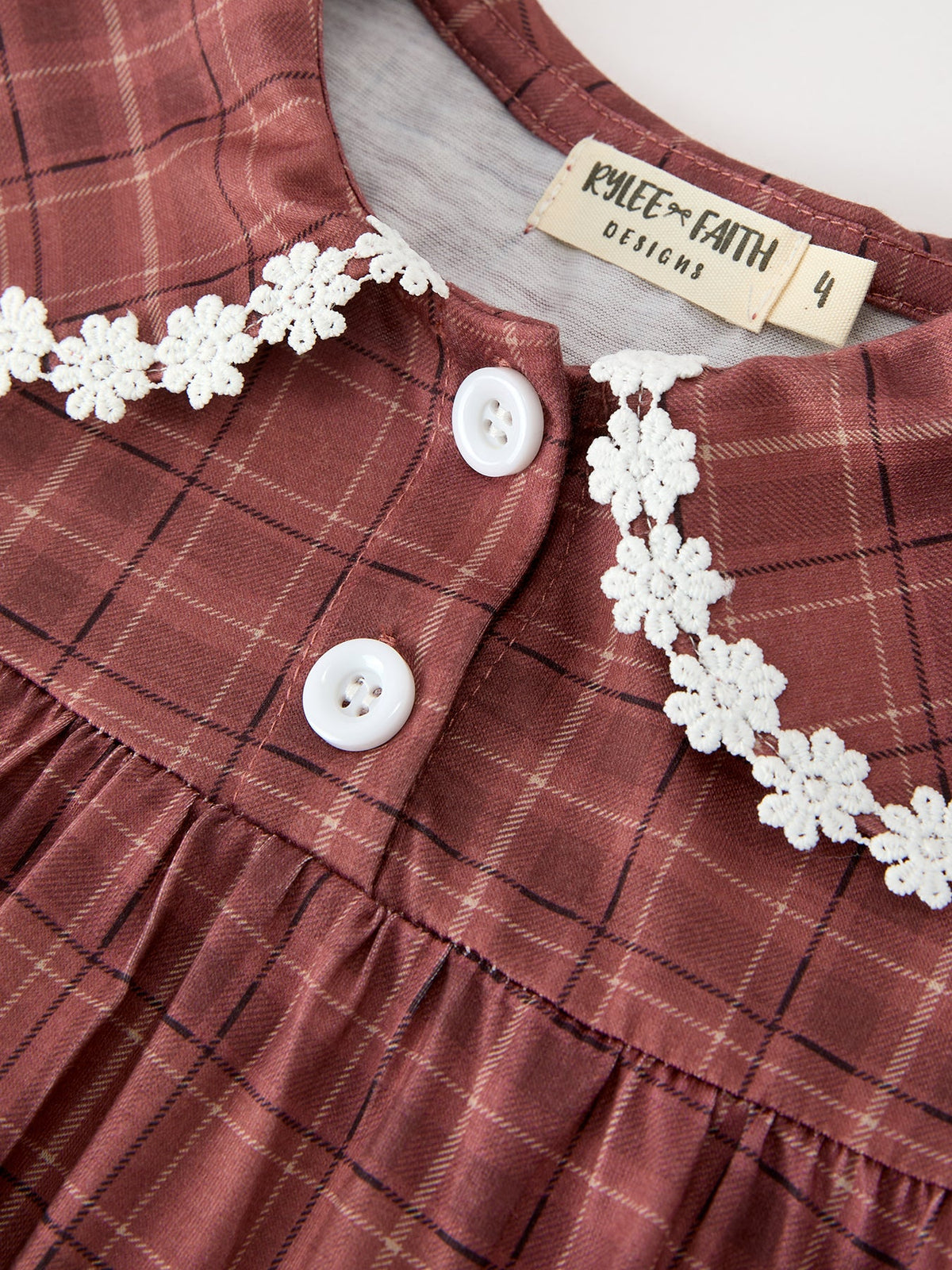 Brown Plaid Lace-Trim Peter Pan Collar Dress