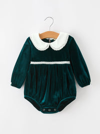 Emerald Green Velvet Peter Pan Collar Christmas Romper