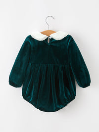 Emerald Green Velvet Peter Pan Collar Christmas Romper