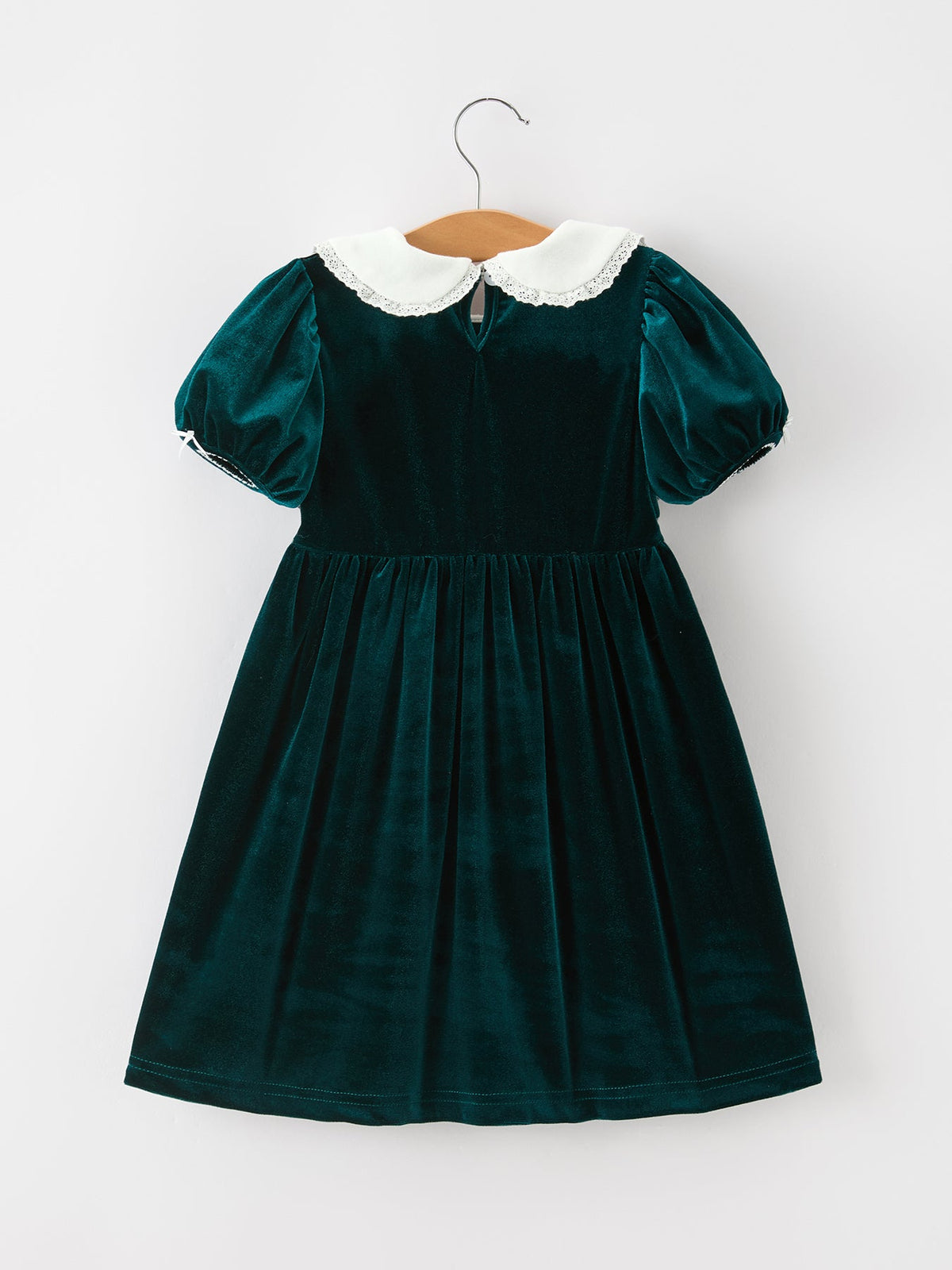 Emerald Green Velvet Lace Collar Christmas Dress