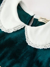 Emerald Green Velvet Lace Collar Christmas Dress