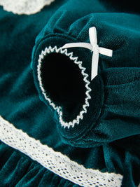 Emerald Green Velvet Lace Collar Christmas Dress