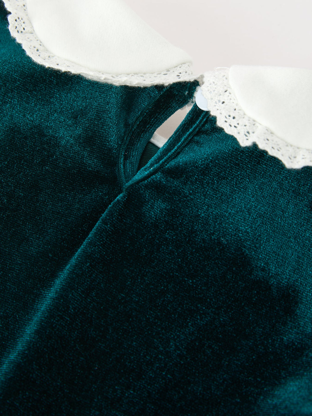 Emerald Green Velvet Lace Collar Christmas Dress