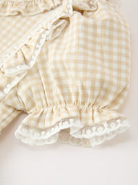 Goose Embroidered Beige Plaid Ruffle Dress