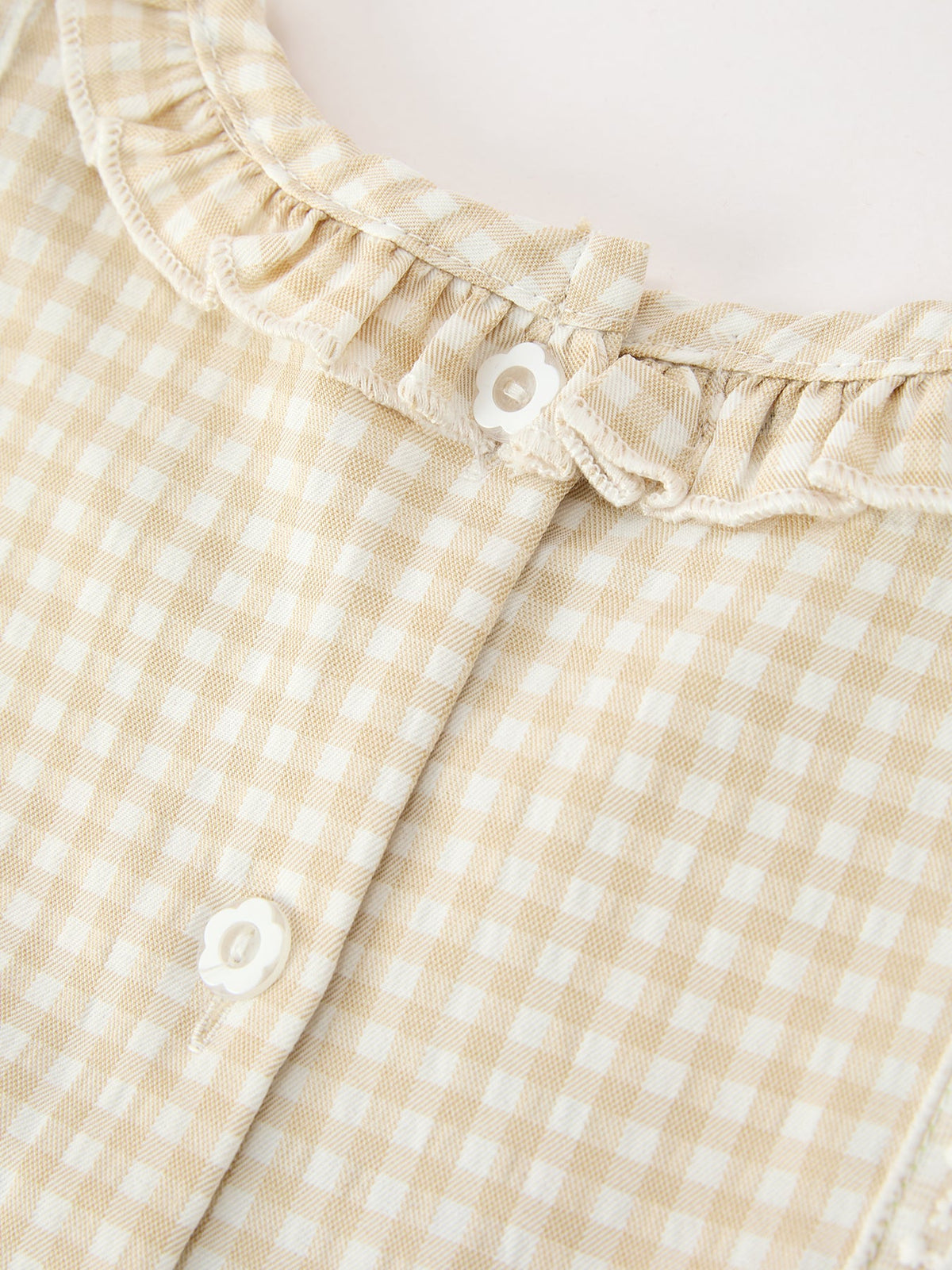 Goose Embroidered Beige Plaid Ruffle Dress