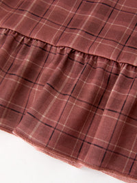 Brown Plaid Lace-Trim Peter Pan Collar Dress