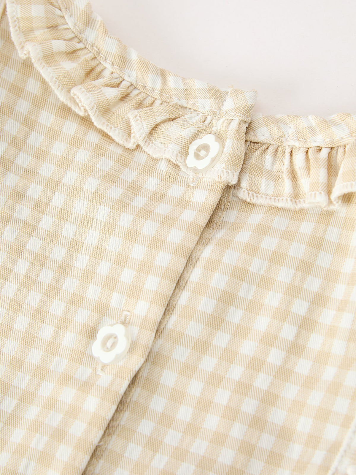 Goose Embroidered Beige Plaid Ruffle Bloomer Set