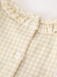 Goose Embroidered Beige Plaid Ruffle Bloomer Set