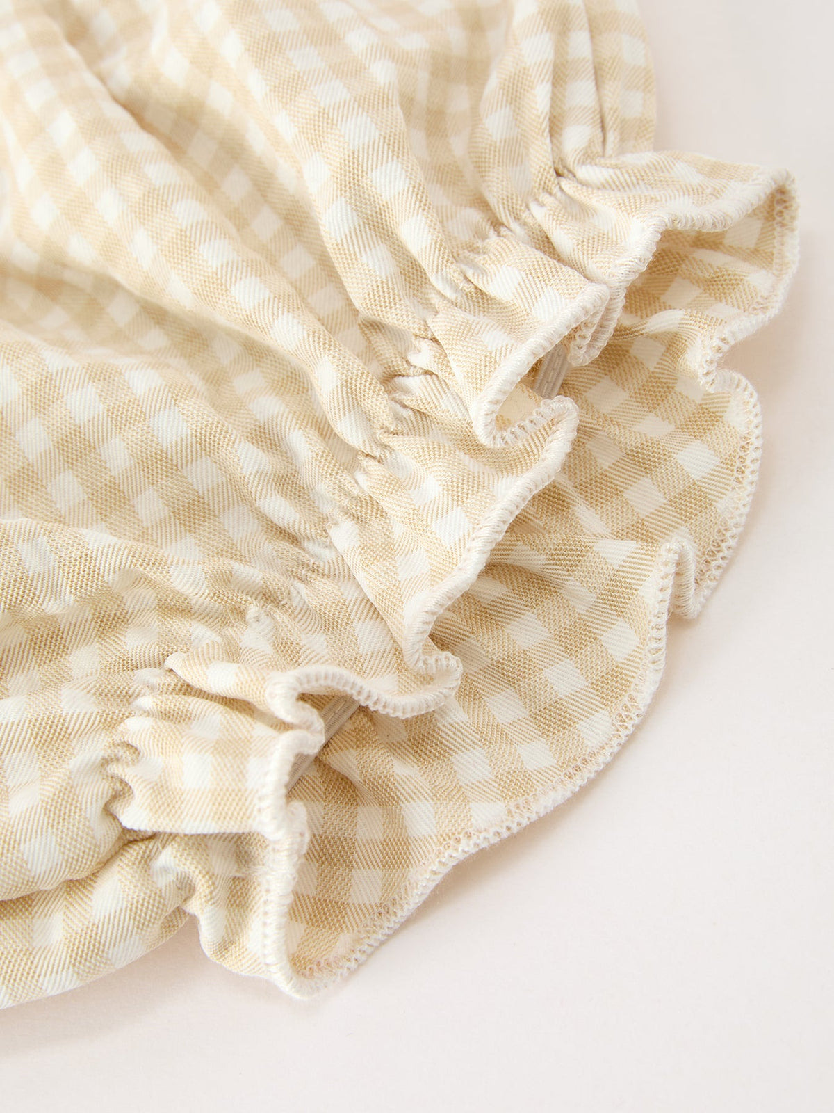 Goose Embroidered Beige Plaid Ruffle Bloomer Set