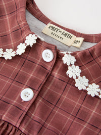 Brown Plaid Floral Lace Collar Romper