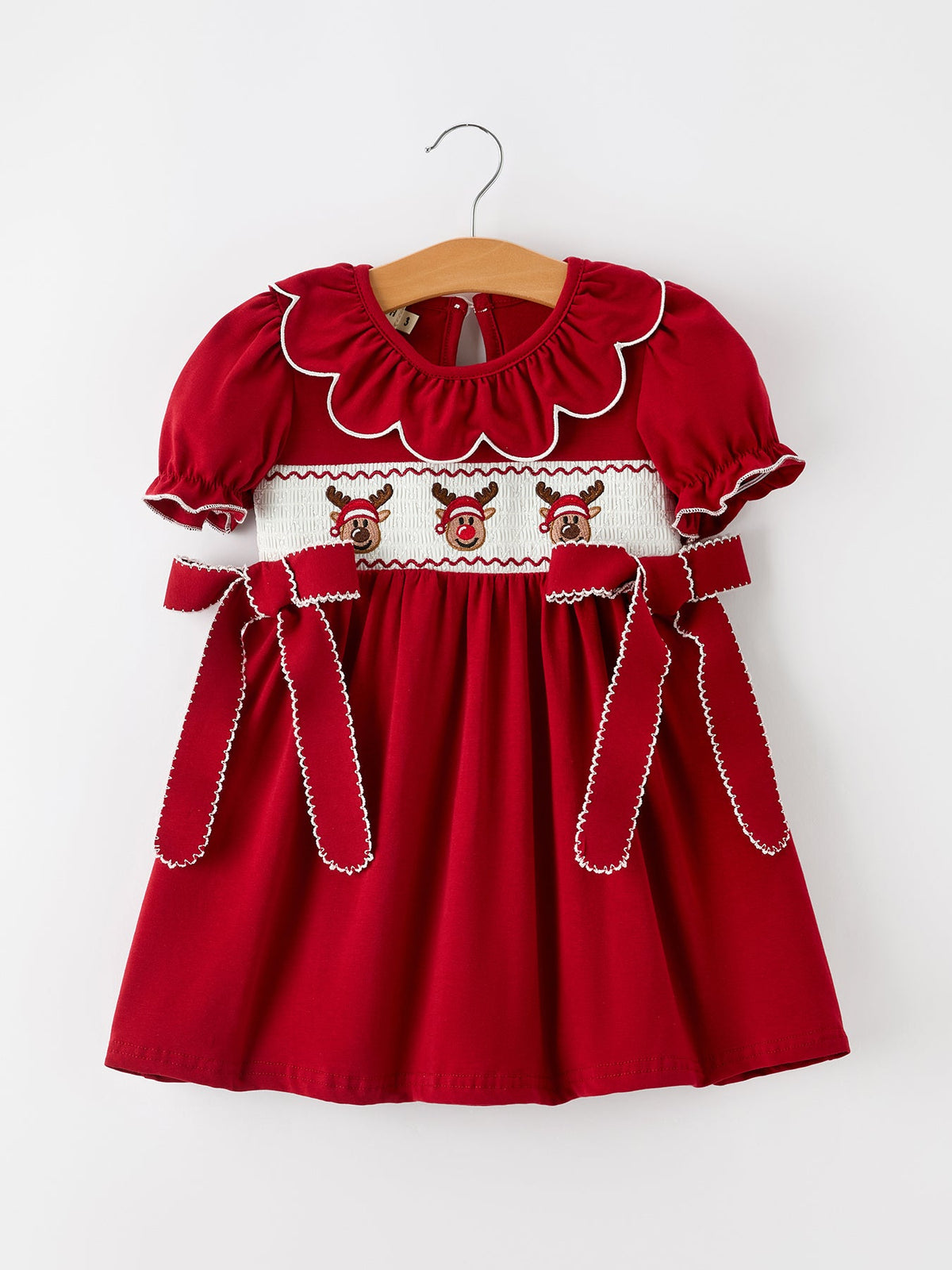 Reindeer Smocked Red Bow Dress