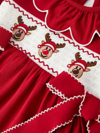 Reindeer Smocked Red Bow Dress