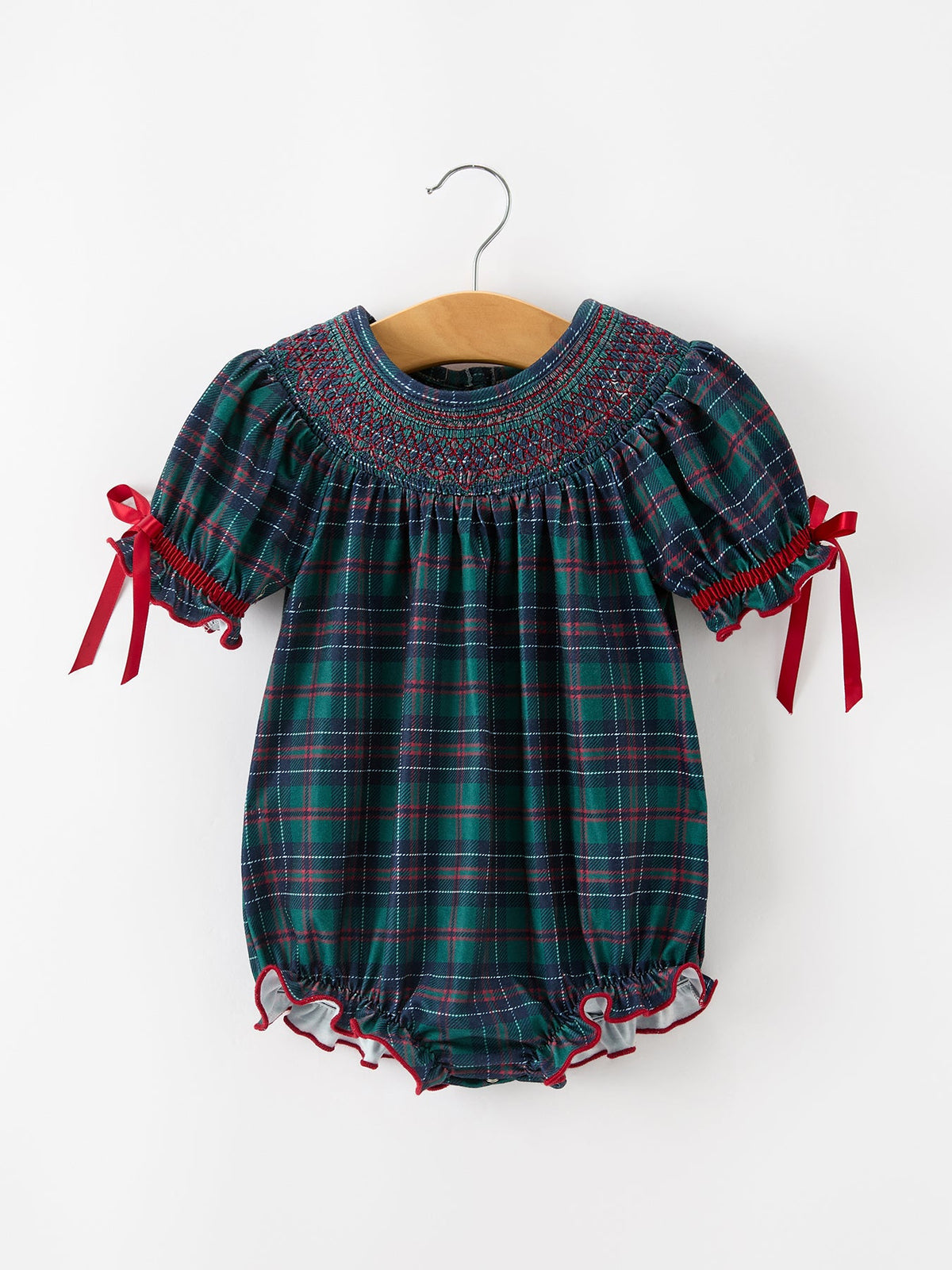 Christmas Plaid Smocked Bubble Romper