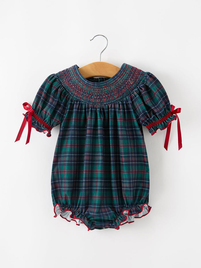 Christmas Plaid Smocked Bubble Romper