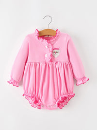 Santa Embroidered Ruffle Bubble Romper