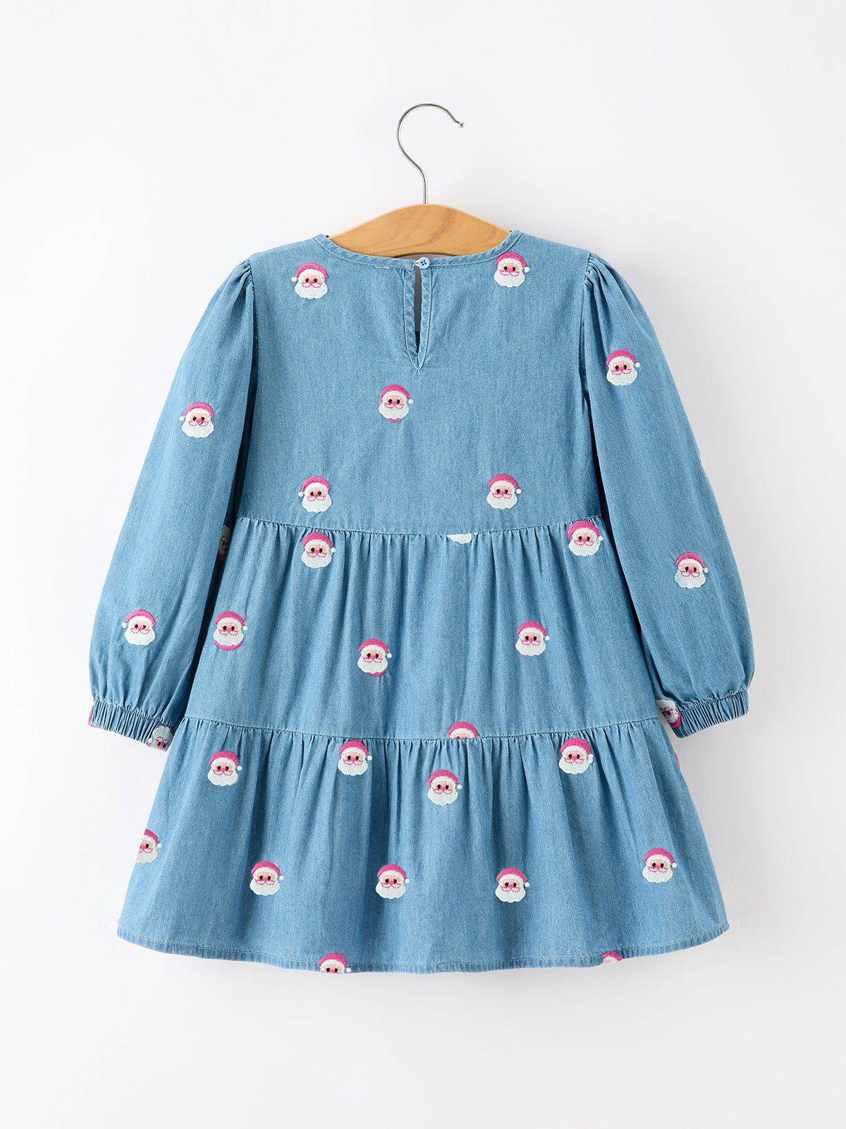 Santa Embroidered Girls Denim Dress