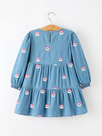 Santa Embroidered Girls Denim Dress