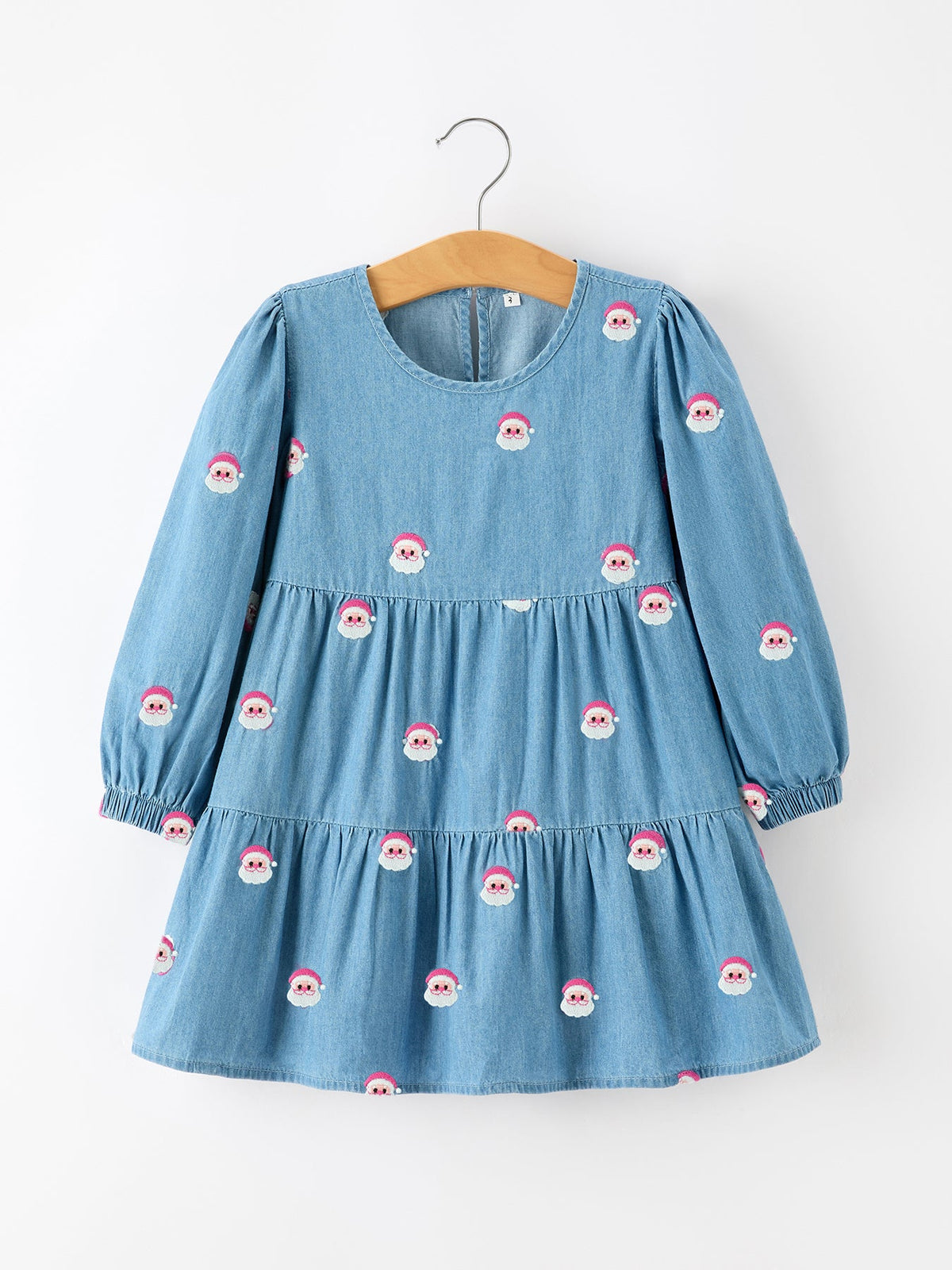 Santa Embroidered Girls Denim Dress