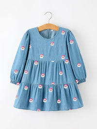 Santa Embroidered Girls Denim Dress