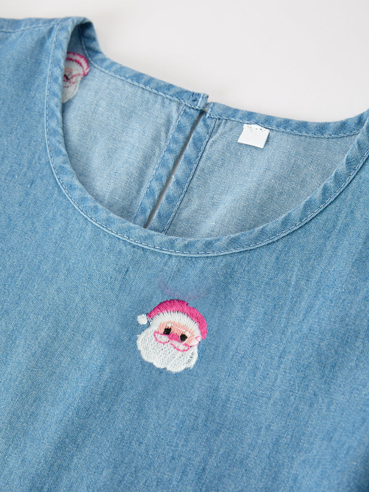 Santa Embroidered Girls Denim Dress