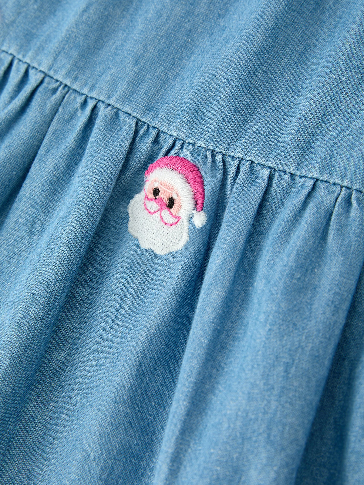 Santa Embroidered Girls Denim Dress