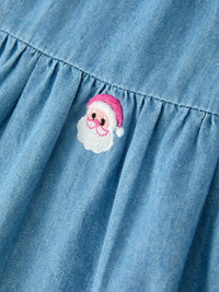 Santa Embroidered Girls Denim Dress