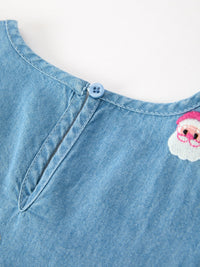 Santa Embroidered Girls Denim Dress