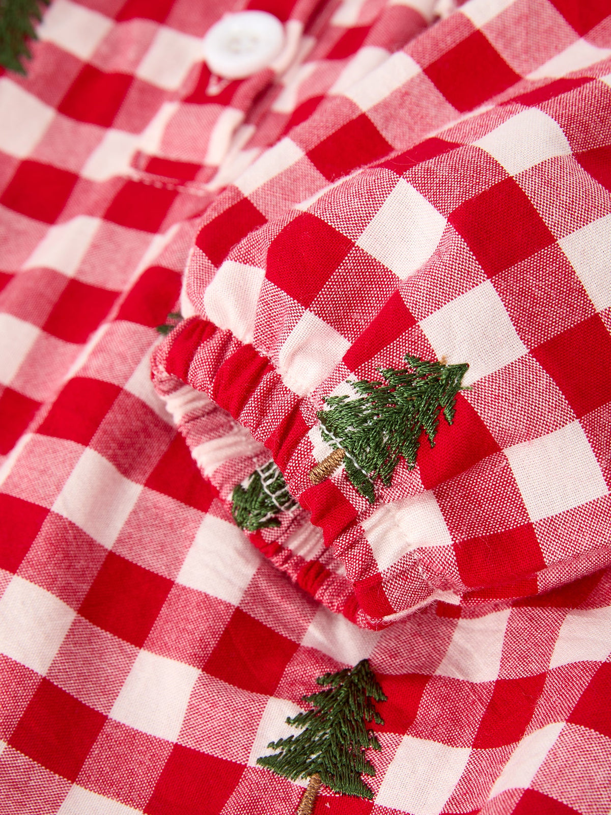 Christmas Tree Embroidered Red Plaid Baby Girls Ruffle Collar Romper