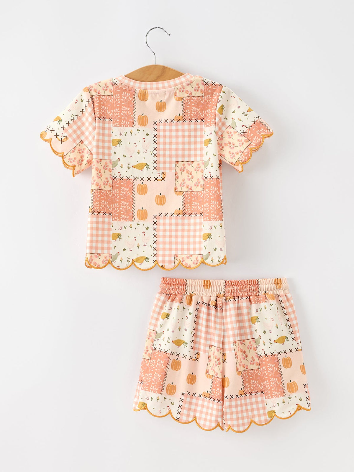 Pumpkin Patchwork Girls Top And Shorts Outfit