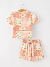 Pumpkin Patchwork Girls Top And Shorts Outfit