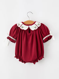 Christmas Holly Embroidered Baby Romper Petals Collar Ruffle