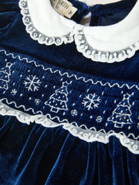 Navy Velvet Smocked Top And Bloomers Outfit