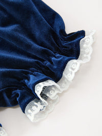 Navy Velvet Smocked Top And Bloomers Outfit