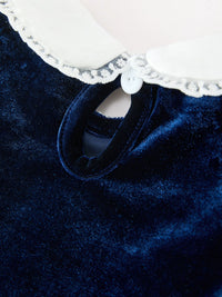 Christmas Tree Navy Velvet Smocked Lace Dress