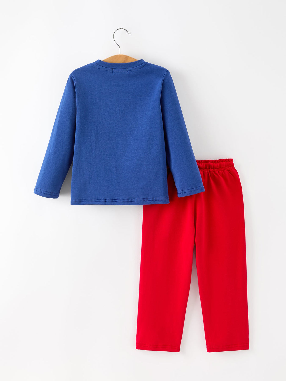 Santa Blue Long Sleeve Shirt And Red Pants Set