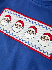 Santa Blue Long Sleeve Shirt And Red Pants Set