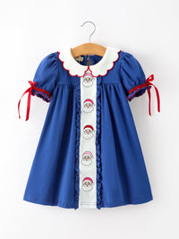 Santa Embroidery Blue Petal Collar Dress