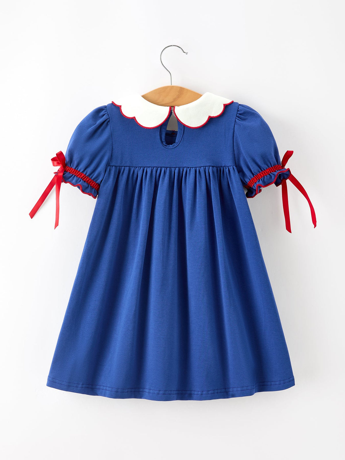 Santa Embroidery Blue Petal Collar Dress