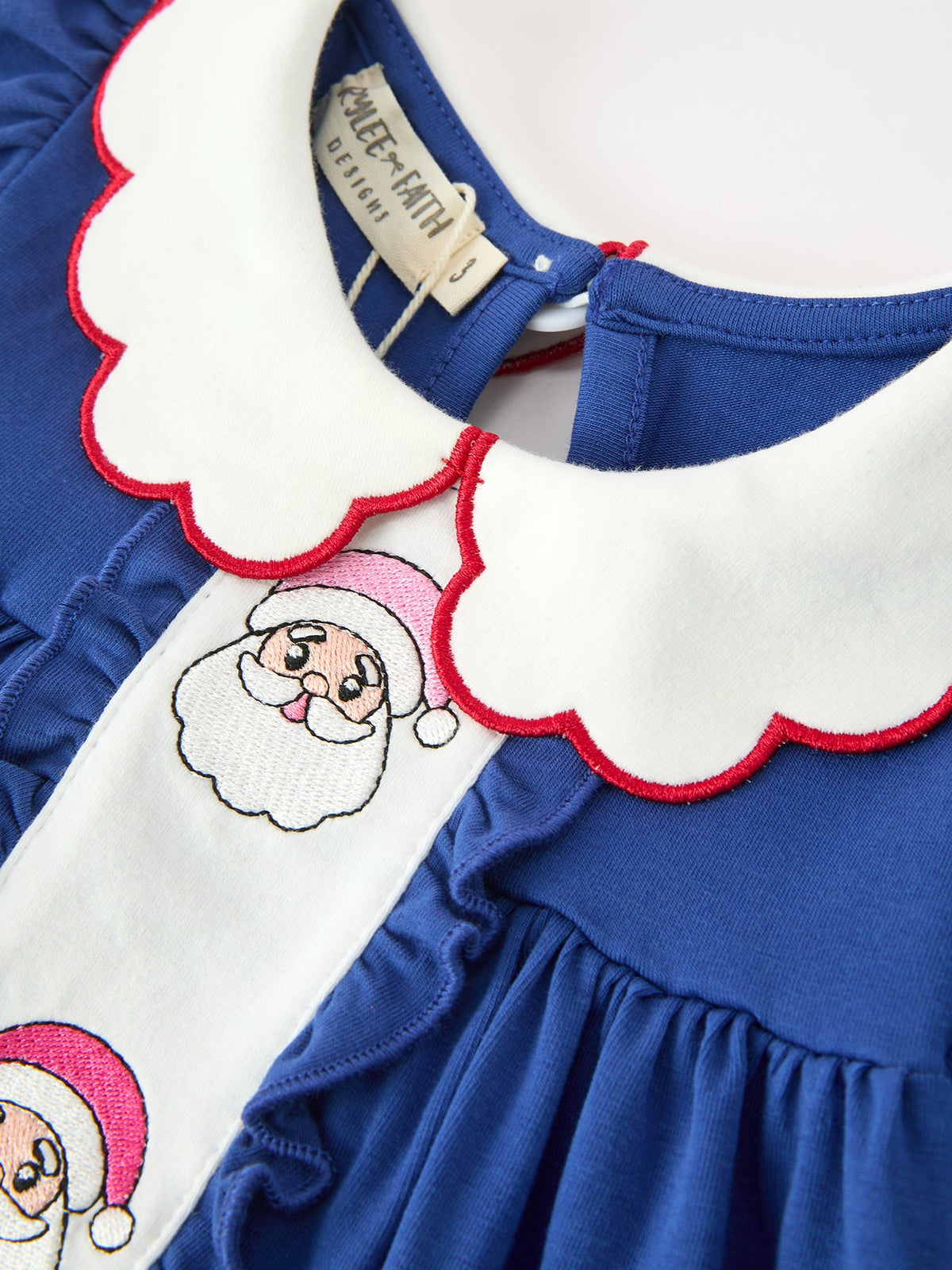 Santa Embroidery Blue Petal Collar Dress