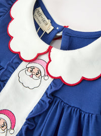 Santa Embroidery Blue Petal Collar Dress