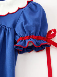 Santa Embroidery Blue Petal Collar Dress