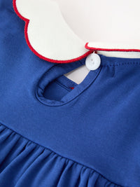 Santa Embroidery Blue Petal Collar Dress